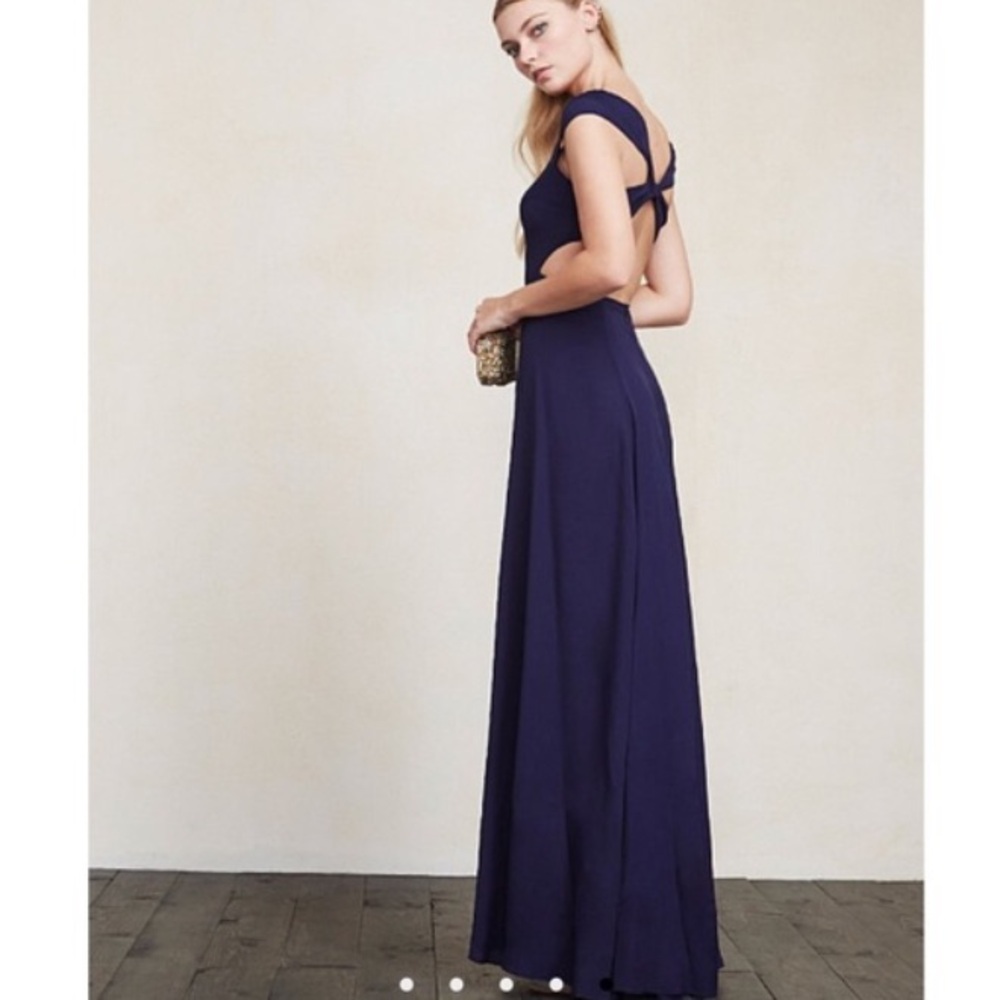 Reformation Blue Cut Out Backless Gown